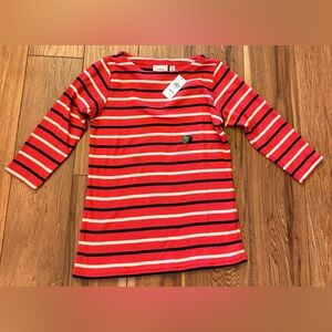 L.L. Bean womens Red, Navy & Cream Striped 3/4 Long-Sleeve Top